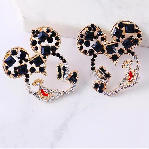 Mickey Mouse Black Gemstone Earrings - Picture 1 of 3